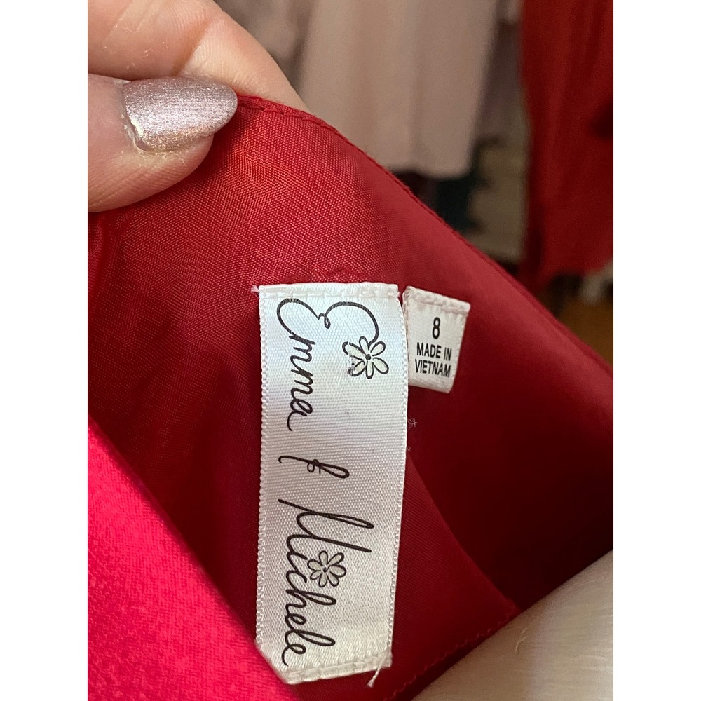 Emma & Michele Red Ruffle Rosette Sheath Dress Sleeveless Size 8 NWT - Picture 11 of 15